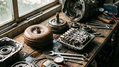 Контрактная коробка передач АКПП на верстаке автосервиса